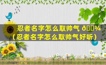 忍者名字怎么取帅气 🌾 （忍者名字怎么取帅气好听）